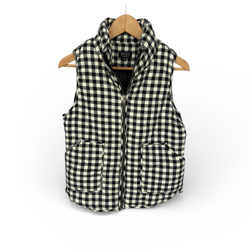 Bajee Womans Black and White Checkered Puffer Vest